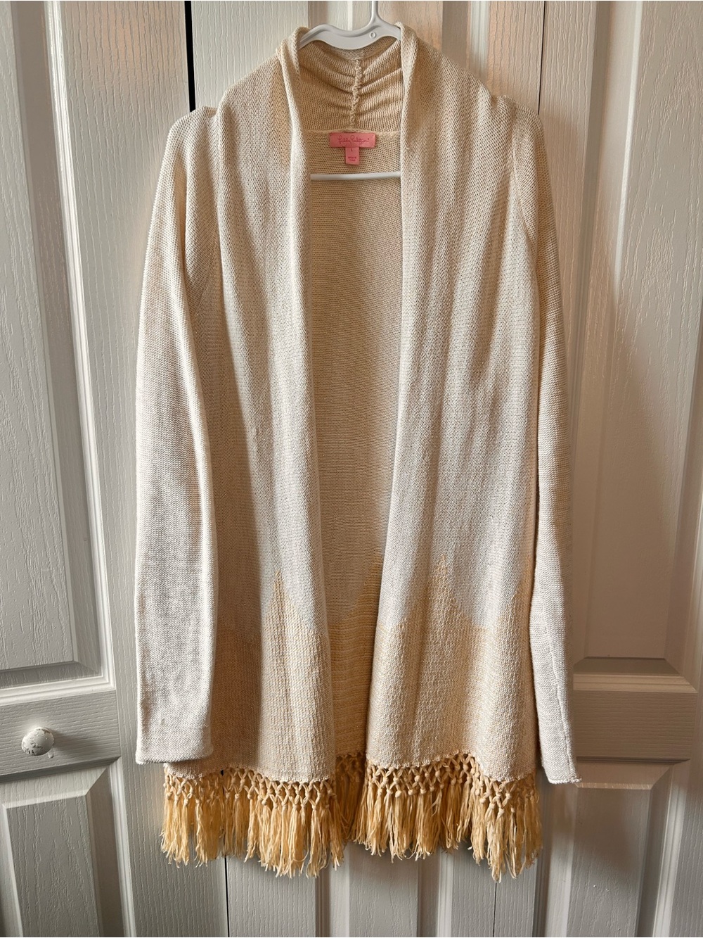 Lilly Pulitzer Women’s Size Large Tatum Long Fringe Hem Cardigan Gold Metallic